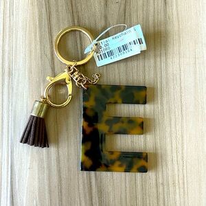 NWT “E” keychain with tassel, tortoise.